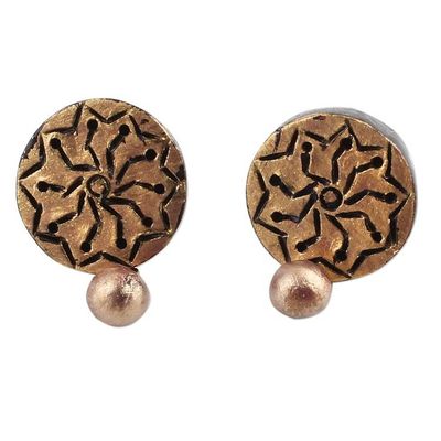 Alternate image for Gold Tone Floral Ceramic Dangle Earrings by Indian Artisans Golden Floral