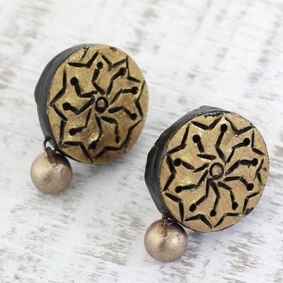 Alternate image for Gold Tone Floral Ceramic Dangle Earrings by Indian Artisans Golden Floral