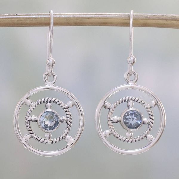 Alternate image for Blue Topaz and Sterling Silver Dangle Earrings from India Blue Wheels