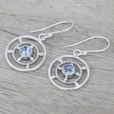 Alternate image for Blue Topaz and Sterling Silver Dangle Earrings from India Blue Wheels