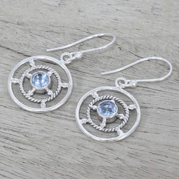 Alternate image for Blue Topaz and Sterling Silver Dangle Earrings from India Blue Wheels