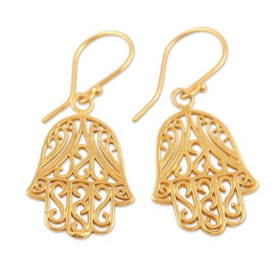Alternate image for Hamsa-Themed 22k Gold-Plated Sterling Silver Dangle Earrings Celestial Hamsa