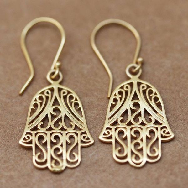 Alternate image for Hamsa-Themed 22k Gold-Plated Sterling Silver Dangle Earrings Celestial Hamsa