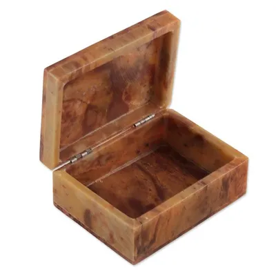 Alternate image for Hand-Painted Bird-Themed Natural Soapstone Box Made in India Bird of Arts