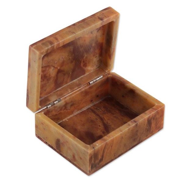 Alternate image for Hand-Painted Bird-Themed Natural Soapstone Box Made in India Bird of Arts