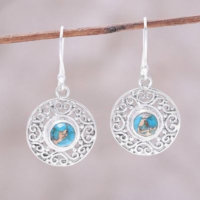 Primary image for Composite Turquoise Sterling Silver Round Dangle Earrings Elegant Sea