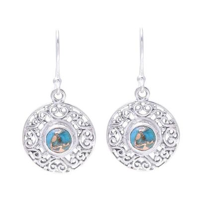 Alternate image for Composite Turquoise Sterling Silver Round Dangle Earrings Elegant Sea