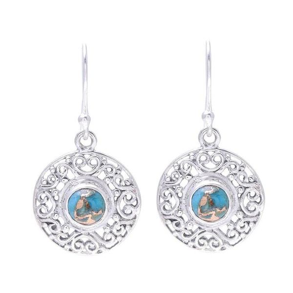 Alternate image for Composite Turquoise Sterling Silver Round Dangle Earrings Elegant Sea