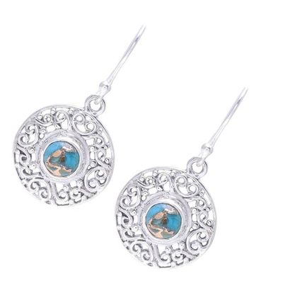 Alternate image for Composite Turquoise Sterling Silver Round Dangle Earrings Elegant Sea