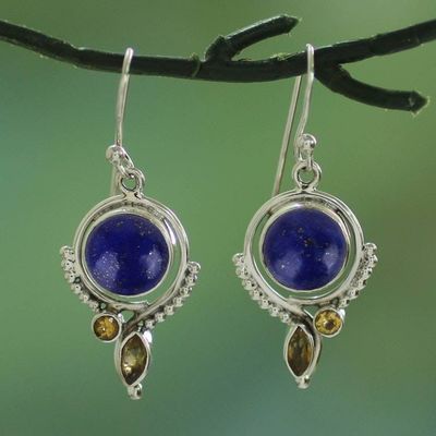 Main image for Handmade Lapis Lazuli and Citrine Dangle Earrings from India Glory in Blue