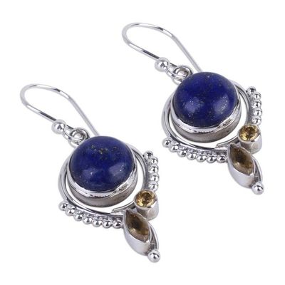 Alternate image for Handmade Lapis Lazuli and Citrine Dangle Earrings from India Glory in Blue