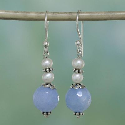Alternate image for Blue Aventurine and Cultured Pearl Dangle Earrings Glorious Day