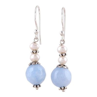 Alternate image for Blue Aventurine and Cultured Pearl Dangle Earrings Glorious Day