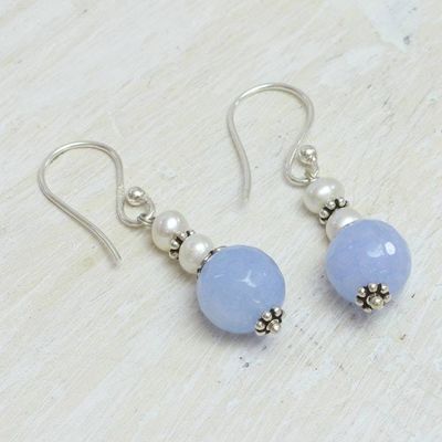 Alternate image for Blue Aventurine and Cultured Pearl Dangle Earrings Glorious Day