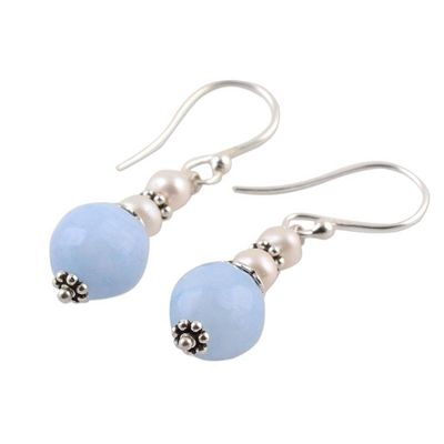 Alternate image for Blue Aventurine and Cultured Pearl Dangle Earrings Glorious Day