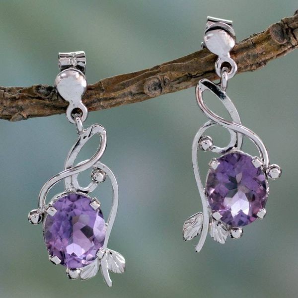 Alternate image for Handcrafted 8 Carat Amethyst Earrings Jungle Orchid