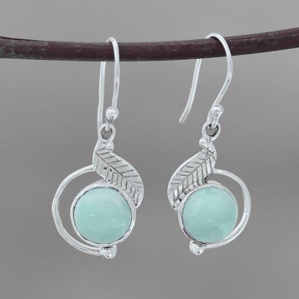 Alternate image for Leaf-Themed Larimar Dangle Earrings from India Charismatic Leaves