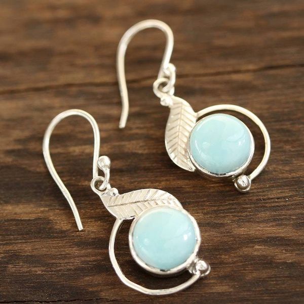 Alternate image for Leaf-Themed Larimar Dangle Earrings from India Charismatic Leaves