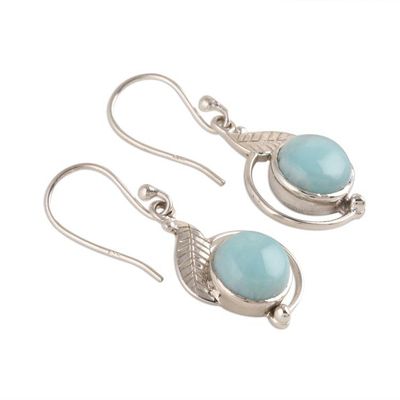 Alternate image for Leaf-Themed Larimar Dangle Earrings from India Charismatic Leaves