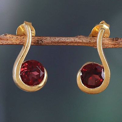 Alternate image for 22k Gold-Plated One-Carat Natural Garnet Drop Earrings Edens Cherry Droplet