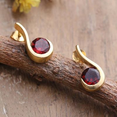 Alternate image for 22k Gold-Plated One-Carat Natural Garnet Drop Earrings Edens Cherry Droplet