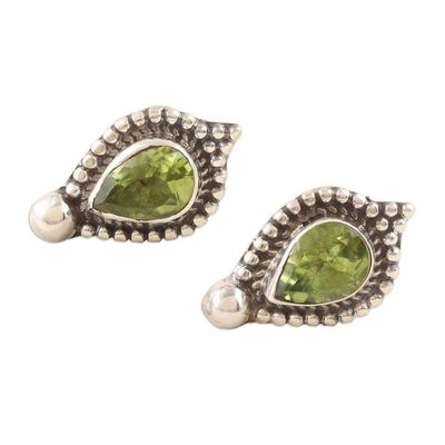 Alternate image for Sterling Silver Button Earrings with Faceted Peridot Stones Fortune Drops