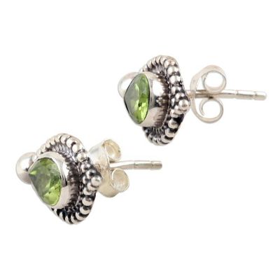 Alternate image for Sterling Silver Button Earrings with Faceted Peridot Stones Fortune Drops