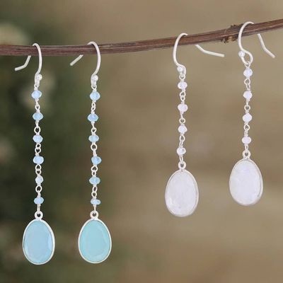 Alternate image for Set of 2 Rainbow Moonstone and Chalcedony Dangle Earrings Paradise of Emotions