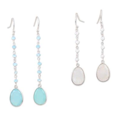 Alternate image for Set of 2 Rainbow Moonstone and Chalcedony Dangle Earrings Paradise of Emotions