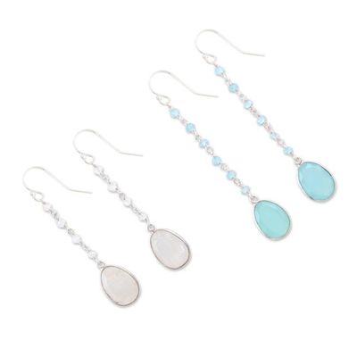 Alternate image for Set of 2 Rainbow Moonstone and Chalcedony Dangle Earrings Paradise of Emotions