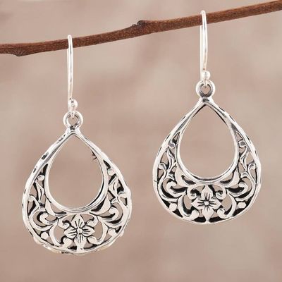 Alternate image for Drop-Shaped Floral Sterling Silver Dangle Earrings Droplet Beauty