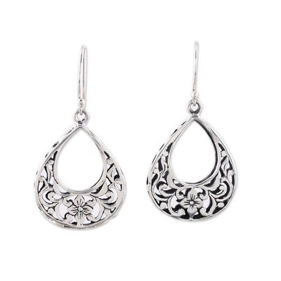 Alternate image for Drop-Shaped Floral Sterling Silver Dangle Earrings Droplet Beauty