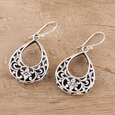 Alternate image for Drop-Shaped Floral Sterling Silver Dangle Earrings Droplet Beauty