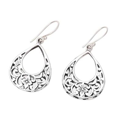 Alternate image for Drop-Shaped Floral Sterling Silver Dangle Earrings Droplet Beauty