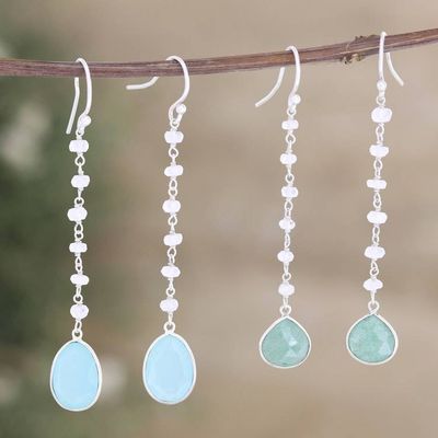 Primary image for Polished Multi-Gemstone Dangle Earrings Set of 2 Harmonious Paradise