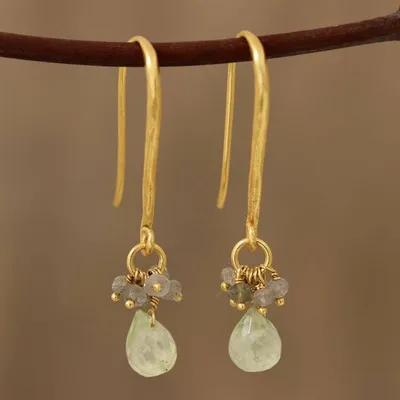 Primary image for Gold Plated Prehnite and Labradorite Cluster Earrings Fascinating Glam