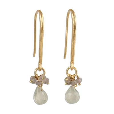 Alternate image for Gold Plated Prehnite and Labradorite Cluster Earrings Fascinating Glam