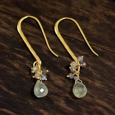 Alternate image for Gold Plated Prehnite and Labradorite Cluster Earrings Fascinating Glam