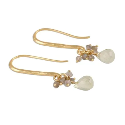 Alternate image for Gold Plated Prehnite and Labradorite Cluster Earrings Fascinating Glam