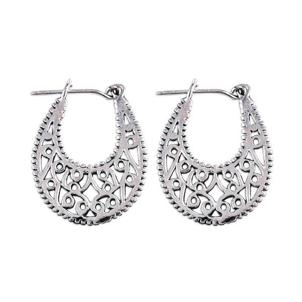 Alternate image for Sterling Silver Vine Motif Hoop Earrings from India Delightful Vines