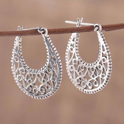 Alternate image for Sterling Silver Vine Motif Hoop Earrings from India Delightful Vines