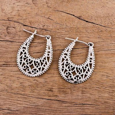 Alternate image for Sterling Silver Vine Motif Hoop Earrings from India Delightful Vines