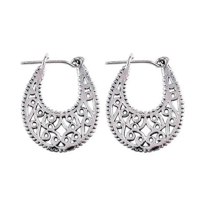 Alternate image for Sterling Silver Vine Motif Hoop Earrings from India Delightful Vines