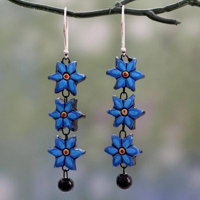 Alternate image for Long Floral Dangle Earrings Handmade from Ceramic Daffodils