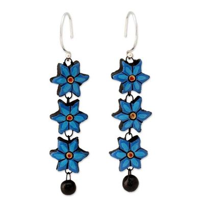 Alternate image for Long Floral Dangle Earrings Handmade from Ceramic Daffodils