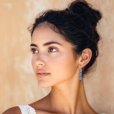 Alternate image for Long Floral Dangle Earrings Handmade from Ceramic Daffodils