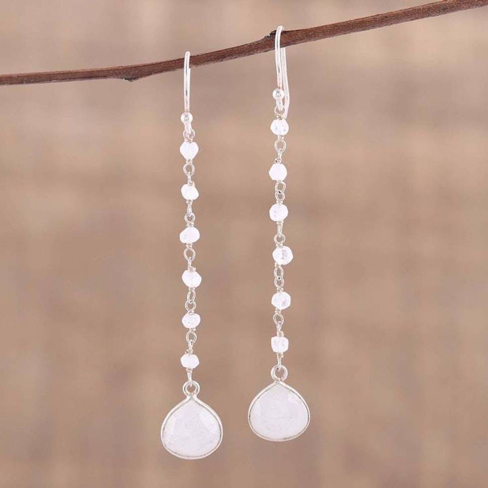 Rainbow Moonstone Teardrop Dangle Earrings from India 'Morning Drops'