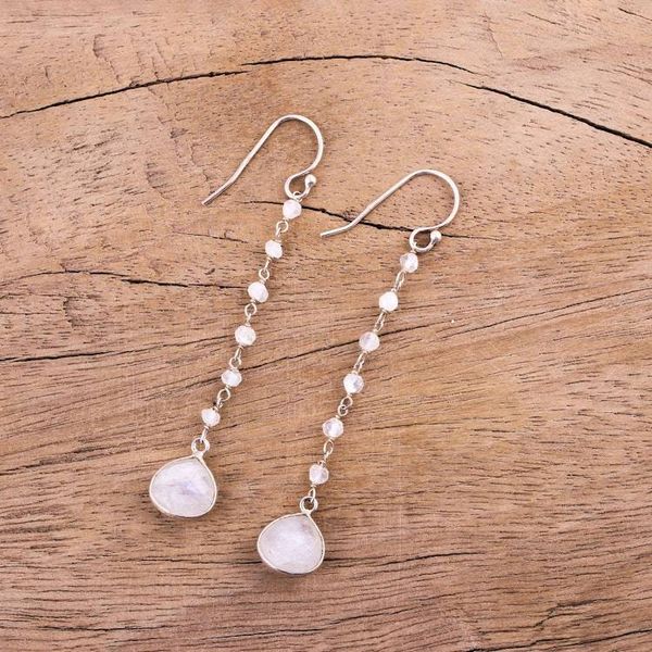 Alternate image for Rainbow Moonstone Teardrop Dangle Earrings from India Morning Drops