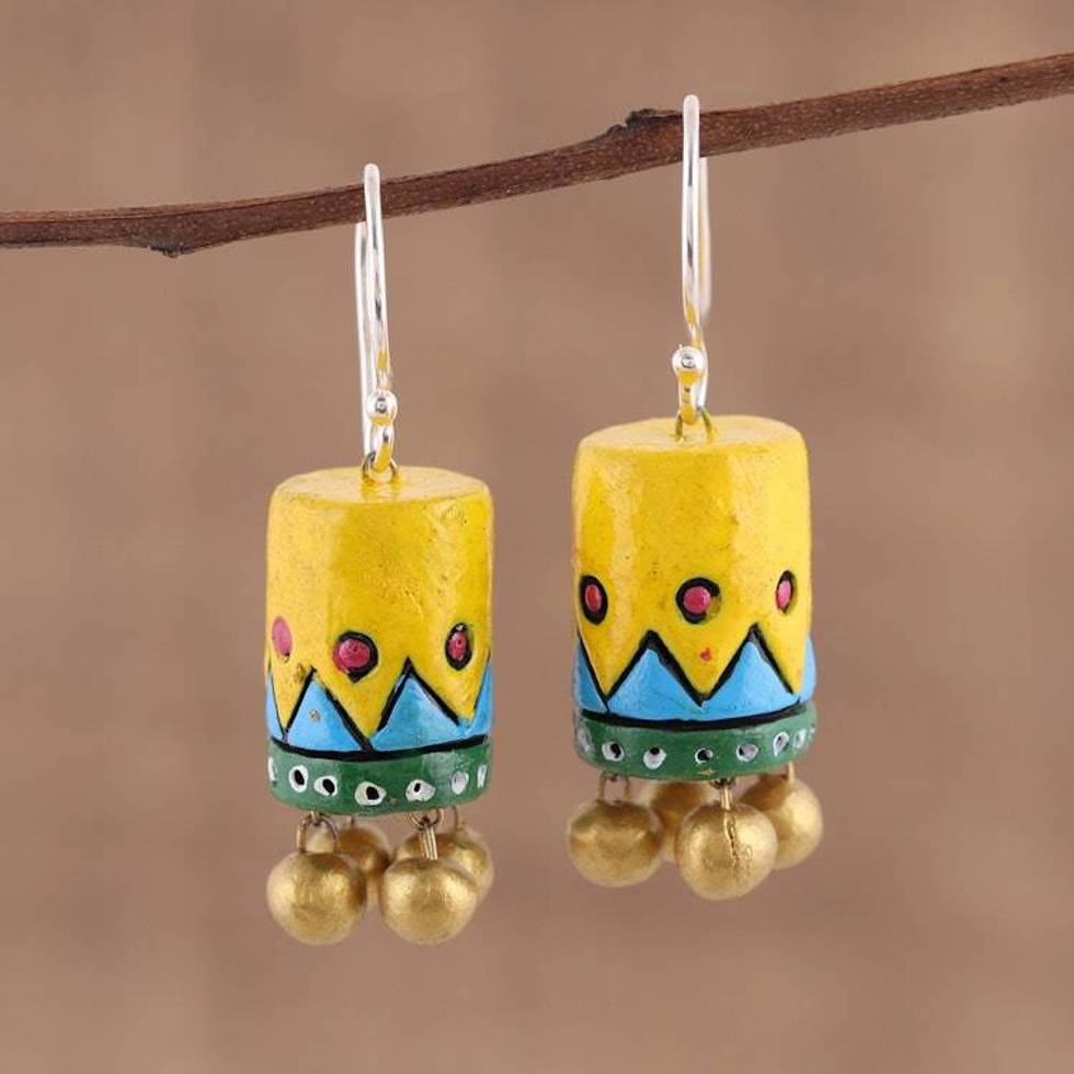 Handcrafted Ceramic Dangle Earrings from India 'Heavenly Drums'