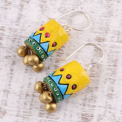 Alternate image for Handcrafted Ceramic Dangle Earrings from India Heavenly Drums